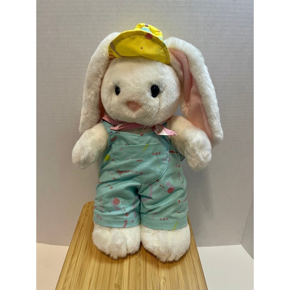 Vtg Hallmark 1990 Crayola Bunny Plush Rabbit Paint Splattered Overalls w Tag 14"